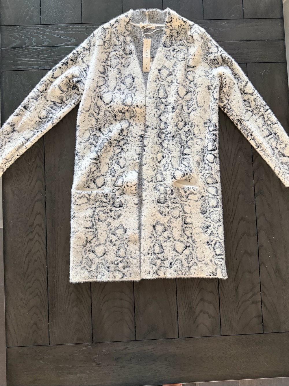lovestitch Cream Snake-Print Open Cardigan